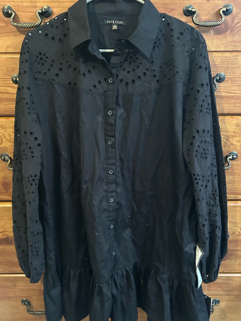 Black Mini Dress with Eyelet Detail